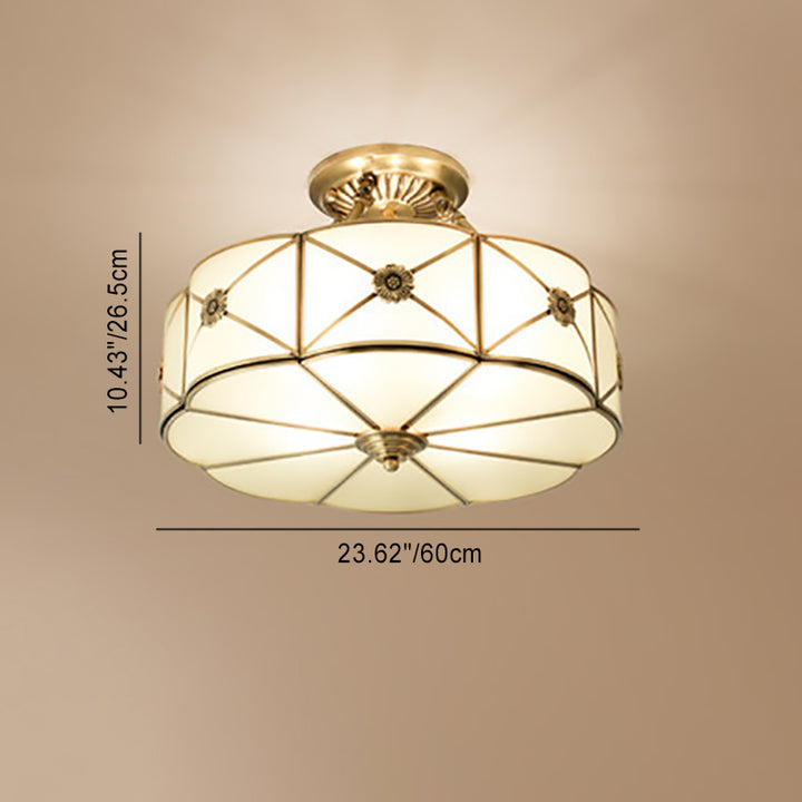 Plafonnier semi-encastré en laiton traditionnel européen en verre rond sculpté à la main 4/6 lumières pour couloir 