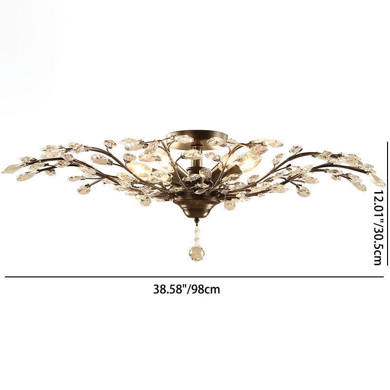 Plafonnier semi-encastré à 4/5/6 lumières en cristal de fer de branche européenne traditionnelle pour salon 