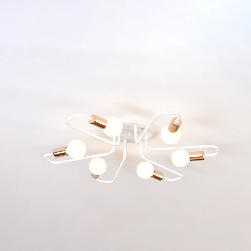 Ligne de tube incurvé nordique contemporain Fer 6/8 lumières Plafonnier semi-encastré pour salon 