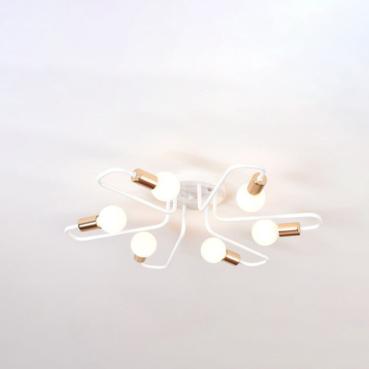 Ligne de tube incurvé nordique contemporain Fer 6/8 lumières Plafonnier semi-encastré pour salon 