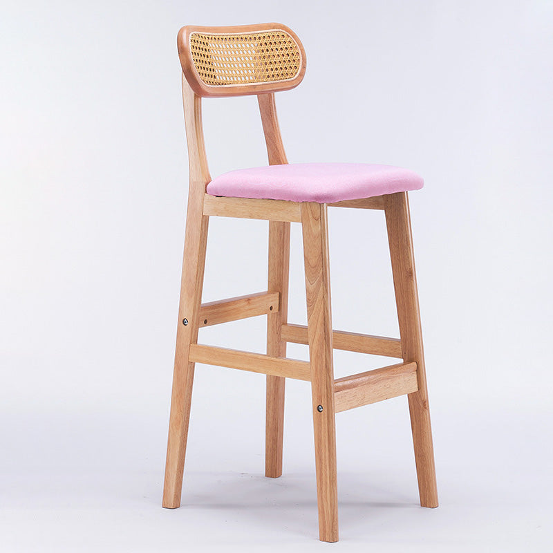 Tabouret de comptoir moderne minimaliste en cuir PU avec rotin rembourré en bois de caoutchouc, dossier ouvert, repose-pieds pour cuisine 