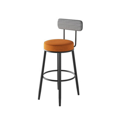 Tabouret de bar contemporain nordique rond en lin de coton rembourré avec dossier et repose-pieds pour salle à manger 
