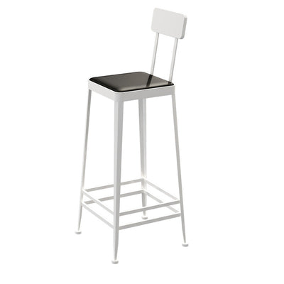 Modern Minimalist Square PU Leather Upholstered Iron Frame Bar Stool Backrest Footrest For Dining Room