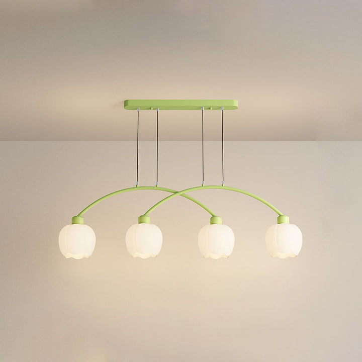 Modern Minimalist Flower Cup Iron Glass 3/4 Light Island Light Chandelier For Dining Room