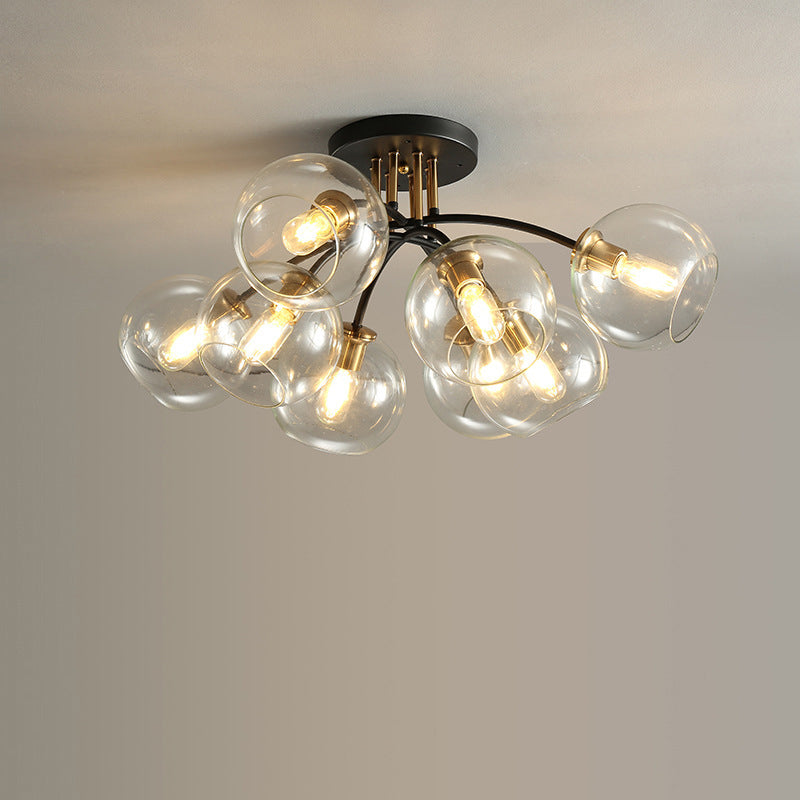 Lustre de plafond semi-encastré en fer et verre rond à branches contemporaines de luxe 4/6/8 pour chambre 