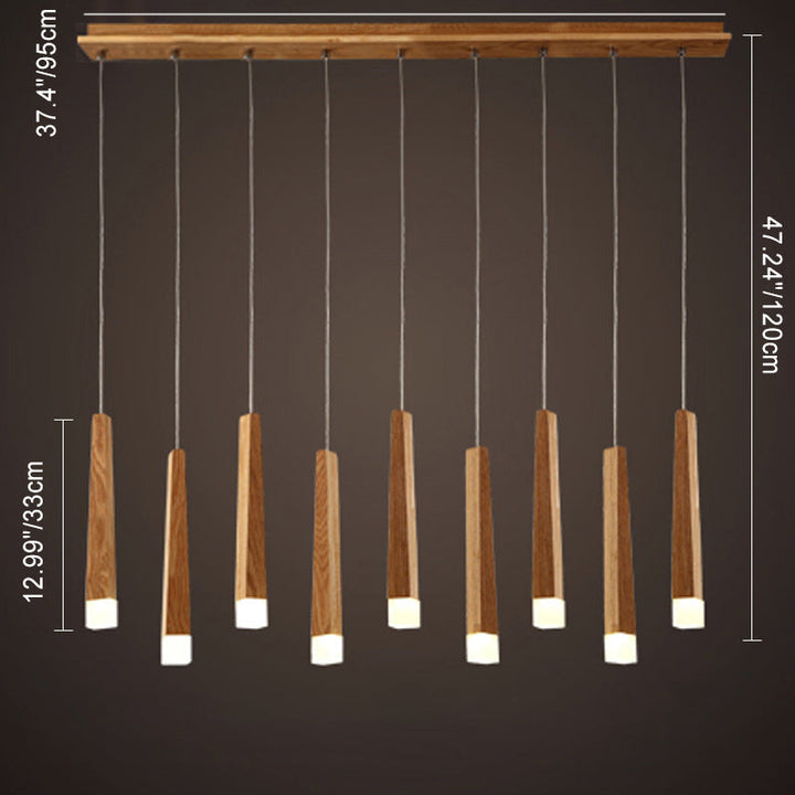 Lustre de style rustique traditionnel en bois carré long avec LED pour salle à manger 