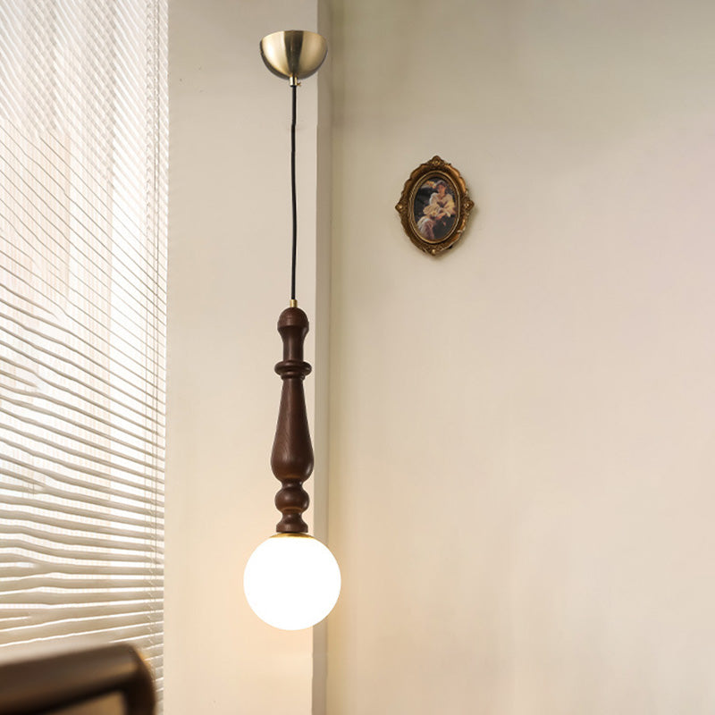 Luz colgante contemporánea retro de madera aluminio vidrio bola de 1 luz para dormitorio 