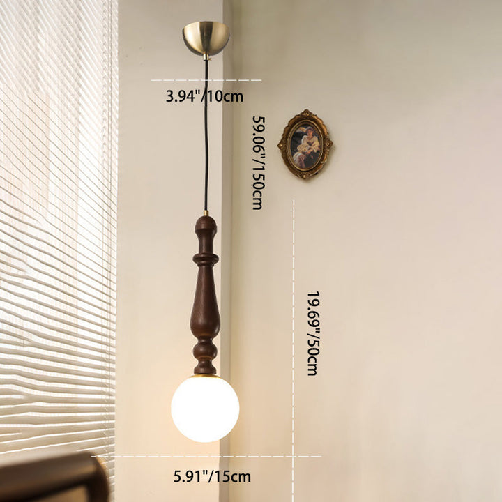 Contemporain Rétro Bois Aluminium Verre Boule Suspension 1-Lumière Pour Chambre 