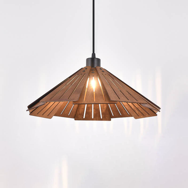 Japanese Retro Solid Wood Hollow Umbrella Shade 1-Light Pendant Light