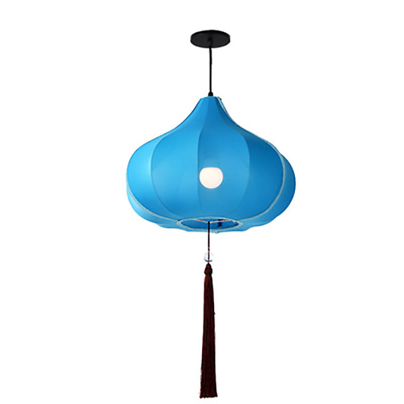 Lanterne chinoise traditionnelle en tissu et fer 1 lumière, suspension pour chambre à coucher 