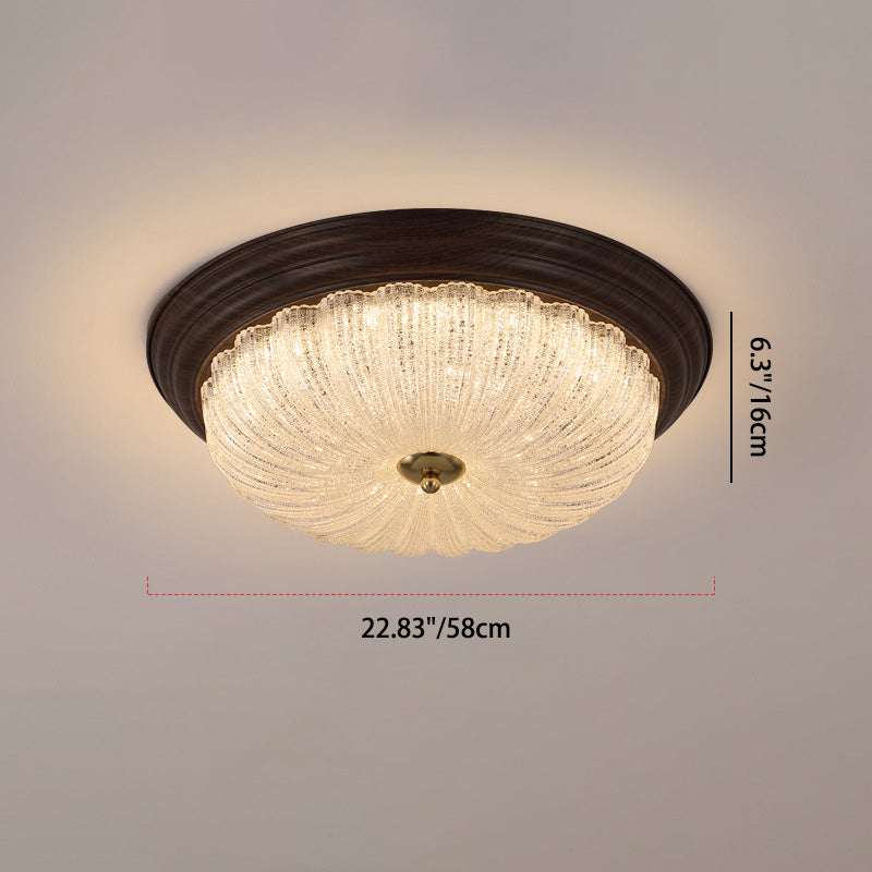 ضوء سقف مثبت بمصابيح LED بتصميم دائري تقليدي قديم من الكريستال والزجاج والحديد مع حبيبات خشبية للماء لغرفة المعيشة 