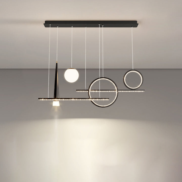 Zeitgenössischer luxuriöser geometrischer Ring-Glaskugel-Schirm LED-Kronleuchter Insellicht für Wohnzimmer 