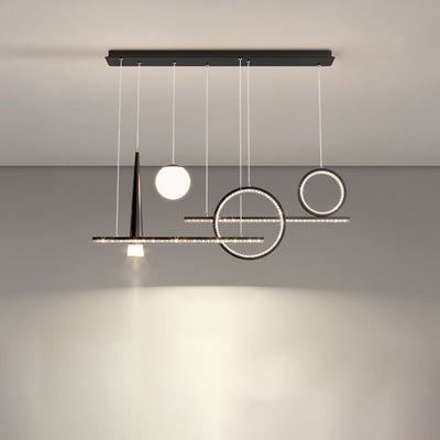 Lustre LED contemporain de luxe avec abat-jour en verre en forme de boule géométrique pour salon 