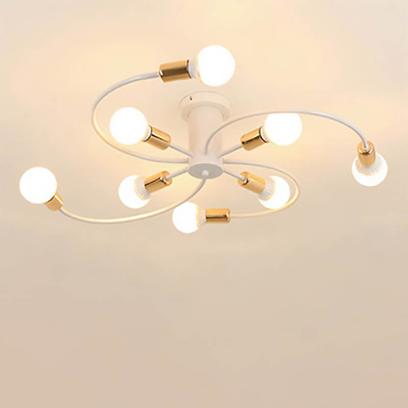 Modern Mid-Century Round Iron 6/8 Light Semi-Flush Mount Ceiling Light For Living Room