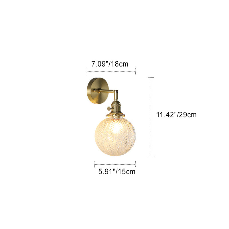 Lámpara de Aplique de Pared de 1 Luz con Cilindro de Flores Tradicionales Francesas y Bola de Cobre y Vidrio para la Mesita de Noche 