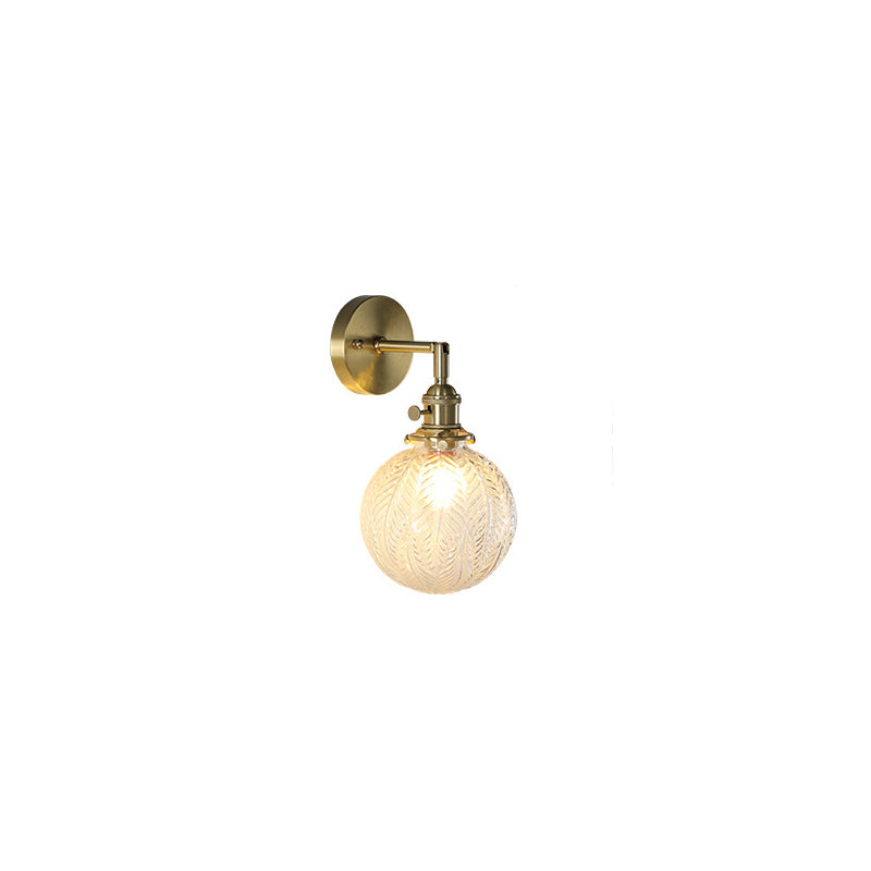 Applique murale 1-lumière en verre cuivré avec boule cylindrique fleur traditionnelle française pour chevet 