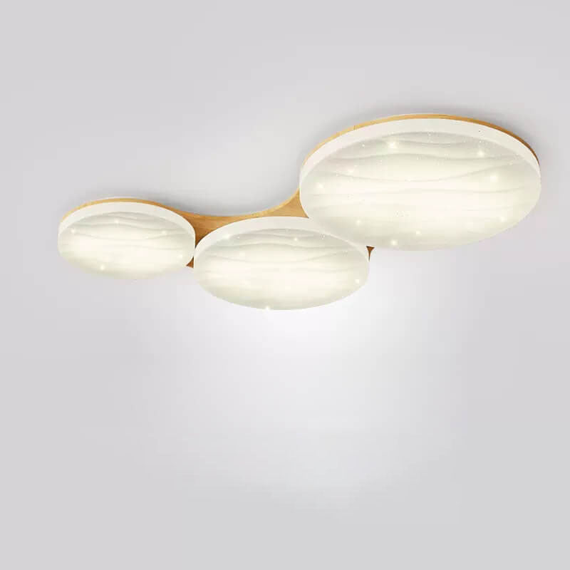 Contemporary Scandinavian Rubberwood Acrylic Log Circle Design LED Flush Mount Ceiling Light For Living Room