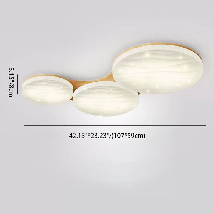 Contemporary Scandinavian Rubberwood Acrylic Log Circle Design LED Flush Mount Ceiling Light For Living Room