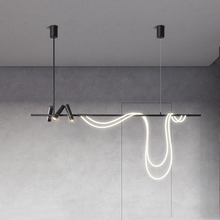 Lámpara colgante LED lineal de arco contemporánea y creativa de hierro y silicona para isla de cocina y comedor 