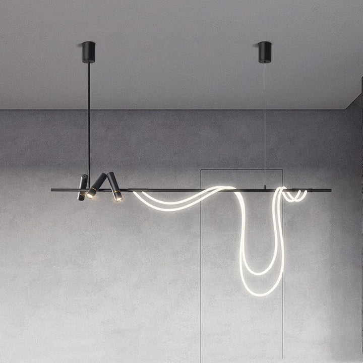 Lámpara colgante LED lineal de arco contemporánea y creativa de hierro y silicona para isla de cocina y comedor 