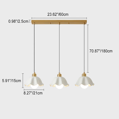 Contemporary Scandinavian Floral All Brass Glass 1/3 Light Island Light Chandelier For Dining Room
