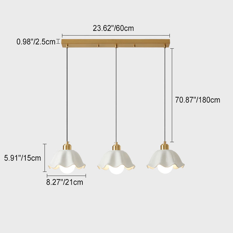 Contemporary Scandinavian Floral All Brass Glass 1/3 Light Island Light Chandelier For Dining Room