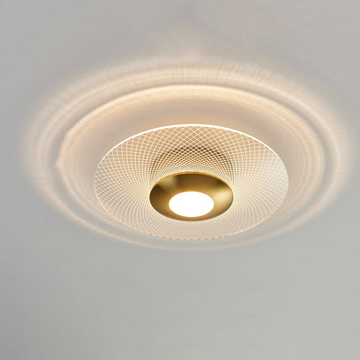 Contemporary Luxury Geometric Circular Vertical Grain Acrylic LED Semi-Flush Mount Ceiling Light For Living Room