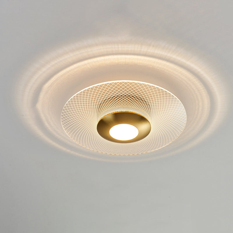 Contemporary Luxury Geometric Circular Vertical Grain Acrylic LED Semi-Flush Mount Ceiling Light For Living Room