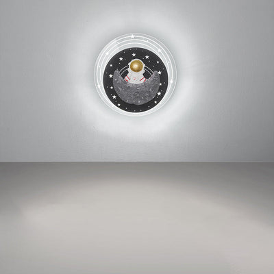 Zeitgenössische kreative Sternenhimmel Mond Harz Astronaut Runde LED Wandleuchte Lampe für Wohnzimmer 