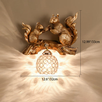 Contemporary Creative Squirrel Resin Crystal 1-Light Wall Sconce Lamp For Bedroom