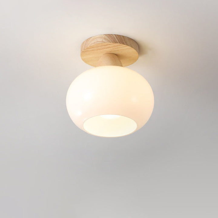 Luz de techo semiempotrada de 1 luz de vidrio y madera minimalista moderna para sala de estar 