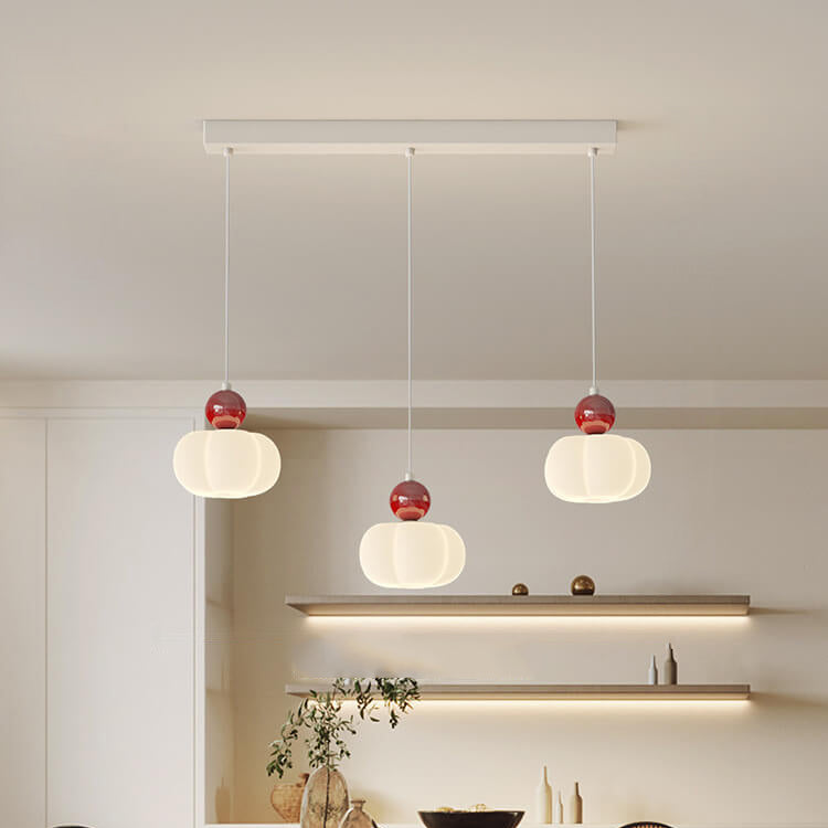 Lustre moderne minimaliste en coton crème, fer et plastique, 3/5 lumières, pour salle à manger 