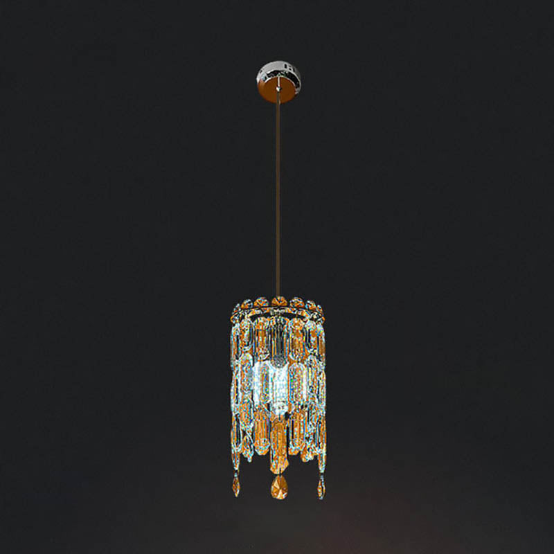 Suspension moderne en cristal cylindrique à 1 lumière pour salon 