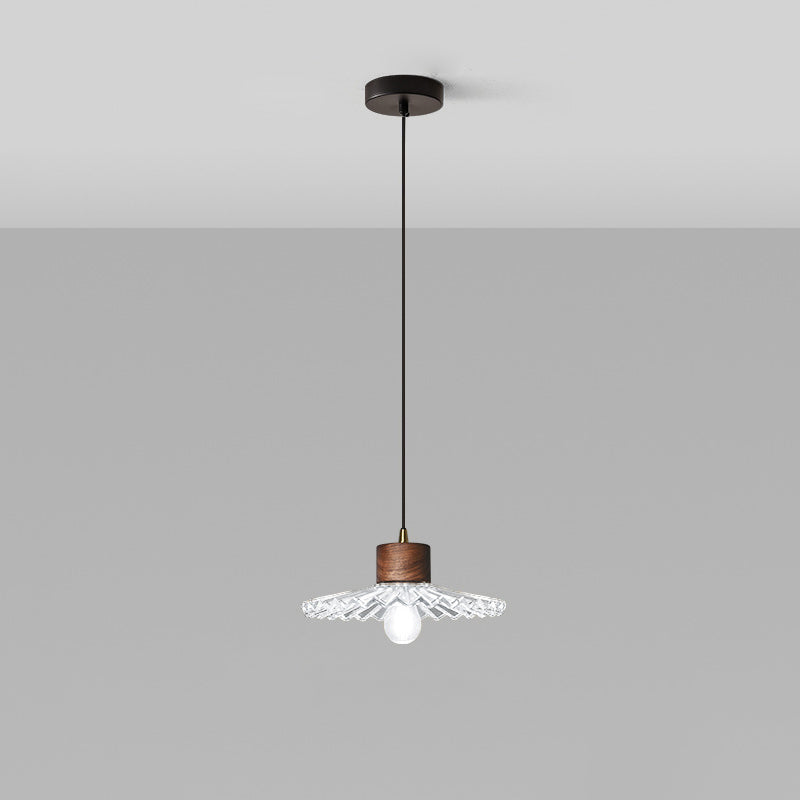 Traditionelle chinesische Pendelleuchte aus Eisen, Walnuss und Glas, konisch, schirmförmig, 1 Licht, für Esszimmer 