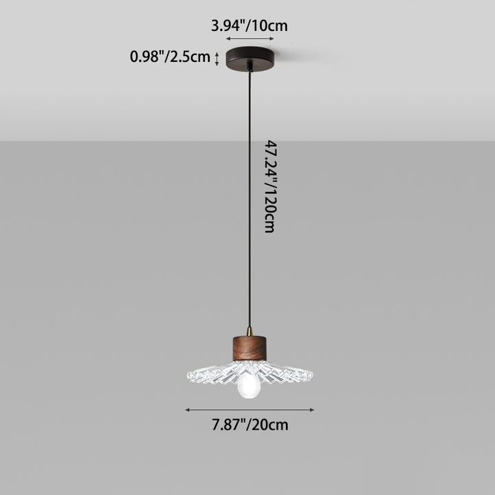 Traditional Chinese Iron Walnut Glass Conic Umbrella-Shaped 1-Light Pendant Light For Dining Room