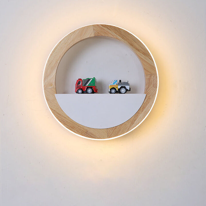 Japanische moderne quadratische runde Gummiholz-Hardware-LED-Wandleuchte 