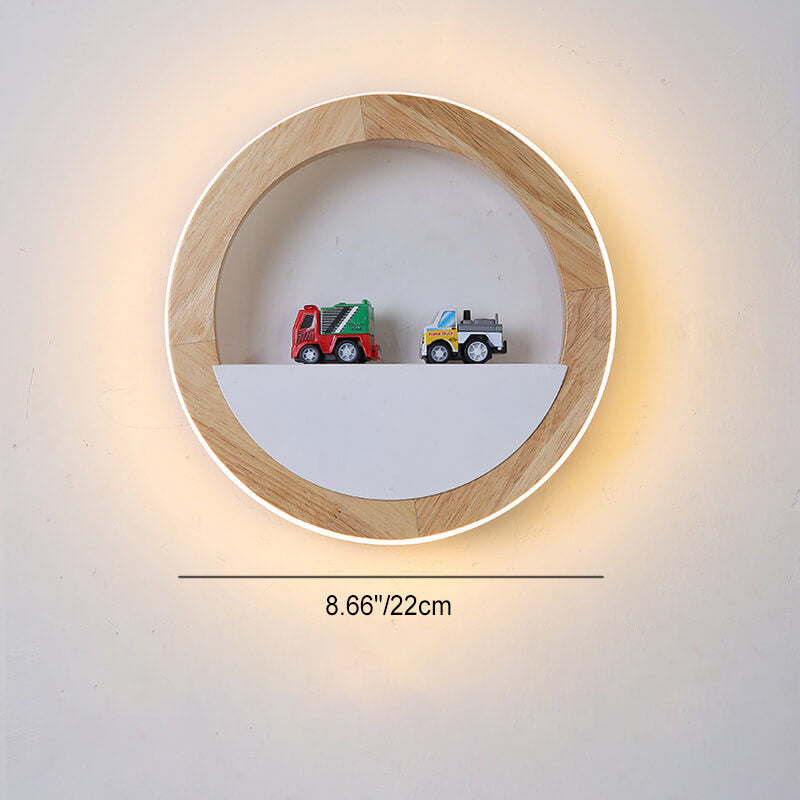 Japanische moderne quadratische runde Gummiholz-Hardware-LED-Wandleuchte 