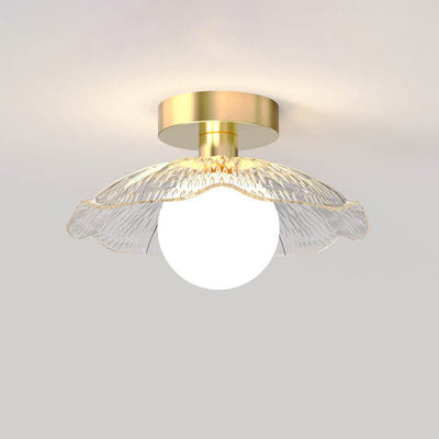 Modern Light Luxury Glass Flower Design Iron 1-Light Semi-Flush Mount Ceiling Light