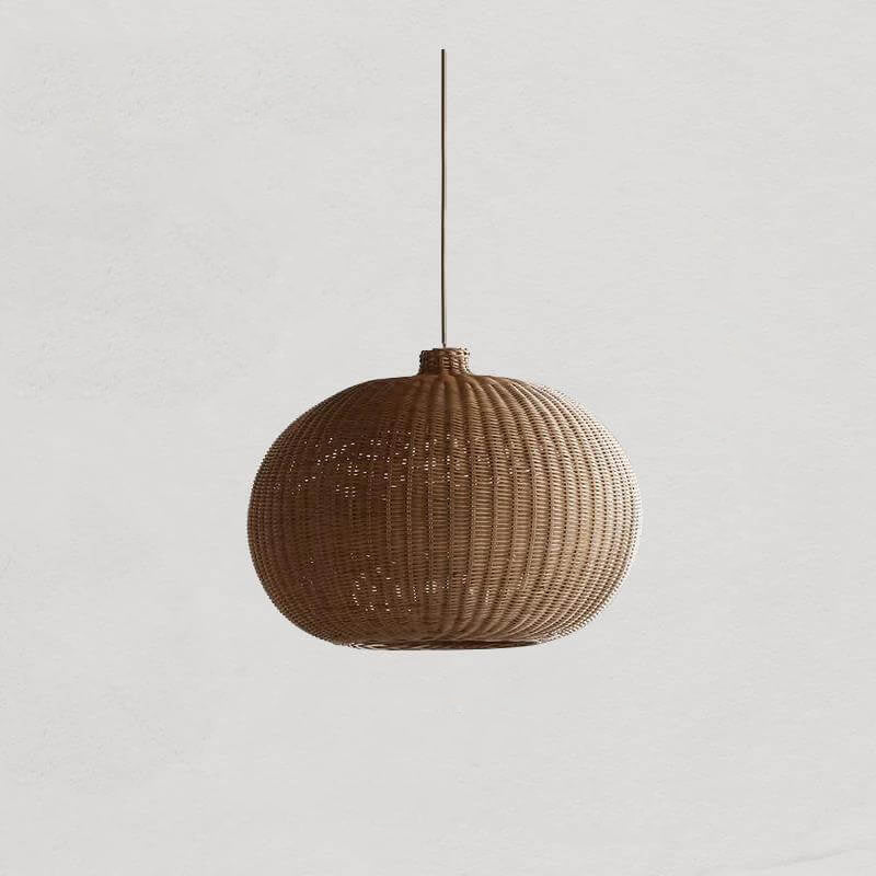 Japanese Vintage Rattan Weaving Round Oval Jar 1-Light Pendant Light