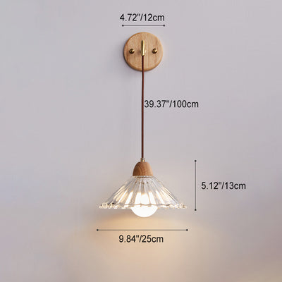 Zeitgenössische Retro Zylinder Blütenblatt Kegel Massivholz Glas 1-Licht Wandleuchte Lampe für Schlafzimmer 