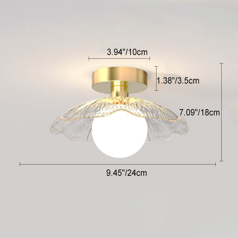 Modern Light Luxury Glass Flower Design Iron 1-Light Semi-Flush Mount Ceiling Light