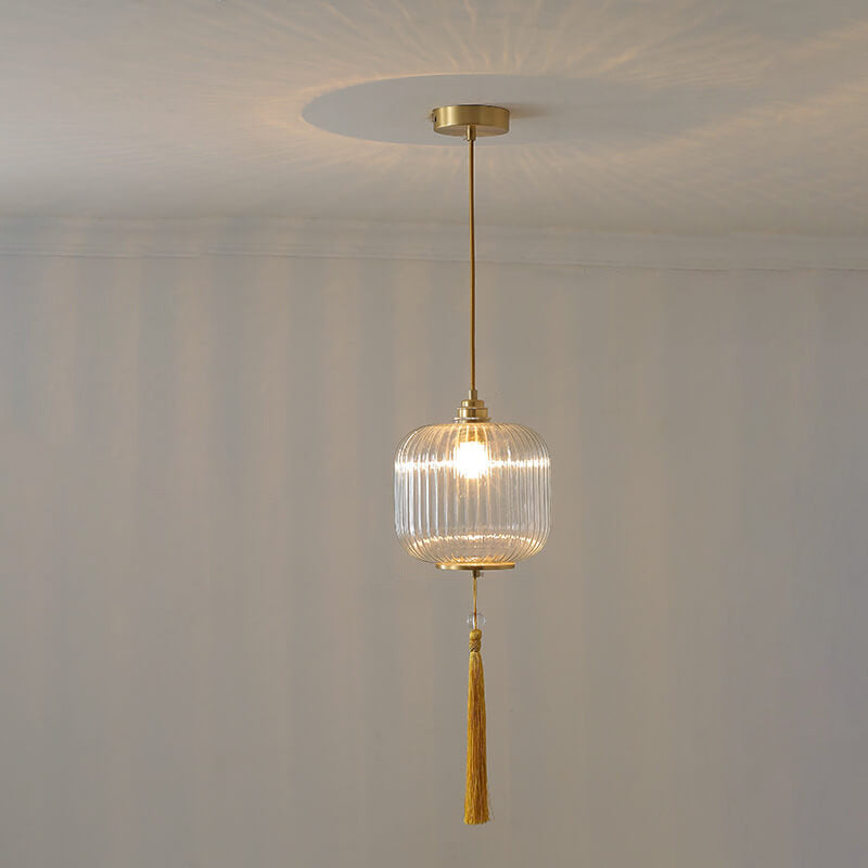 Lámpara colgante de 1 luz de vidrio de cobre con forma de linterna moderna nórdica 