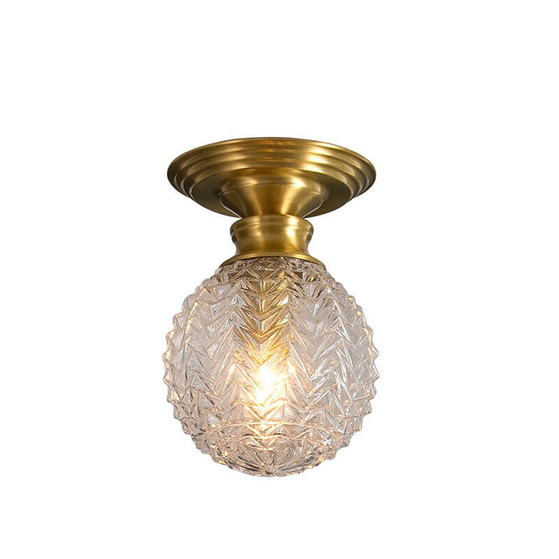 Nordisches Licht Luxus Vollkupfer Glasschirm 1-Licht Halb bündige Deckenleuchte 