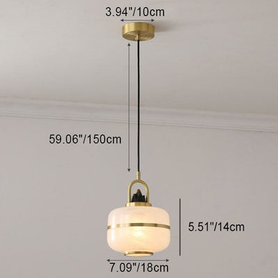 Traditionelle chinesische Pendelleuchte mit Kupferrahmen und Glasschirm, 1 Licht, für Wohnzimmer 