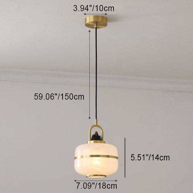 Traditionelle chinesische Pendelleuchte mit Kupferrahmen und Glasschirm, 1 Licht, für Wohnzimmer 