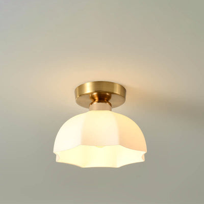 Scandinavian Modern Minimalist Iron Glass Ceramic Flower Diamond 1-Light Semi-Flush Mount Ceiling Light