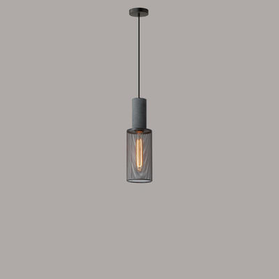 Contemporary Industrial Cylindrical Tapered Cement Iron 1-Light Pendant Light For Living Room