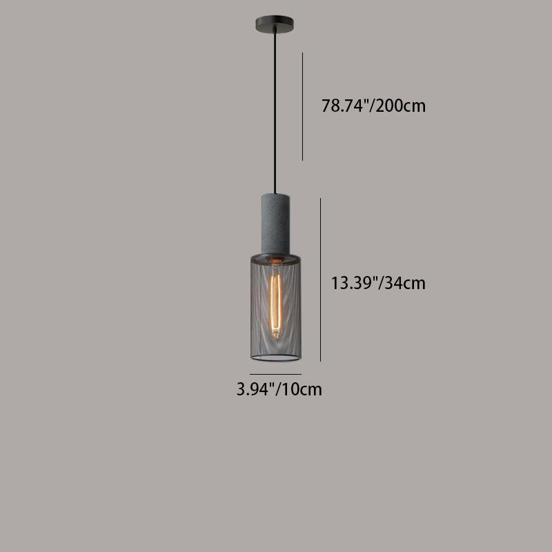 Contemporary Industrial Cylindrical Tapered Cement Iron 1-Light Pendant Light For Living Room