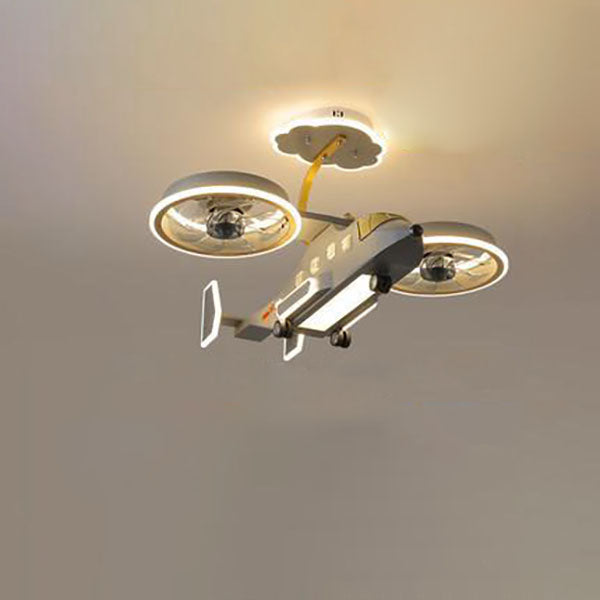 Contemporary Creative Hardware Kids Aircraft LED Downrods Ceiling Fan Light For Bedroom