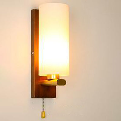 Modern Transitional Antler Square Cylinder Wood Glass 1-Light Wall Sconce Lamp For Living Room